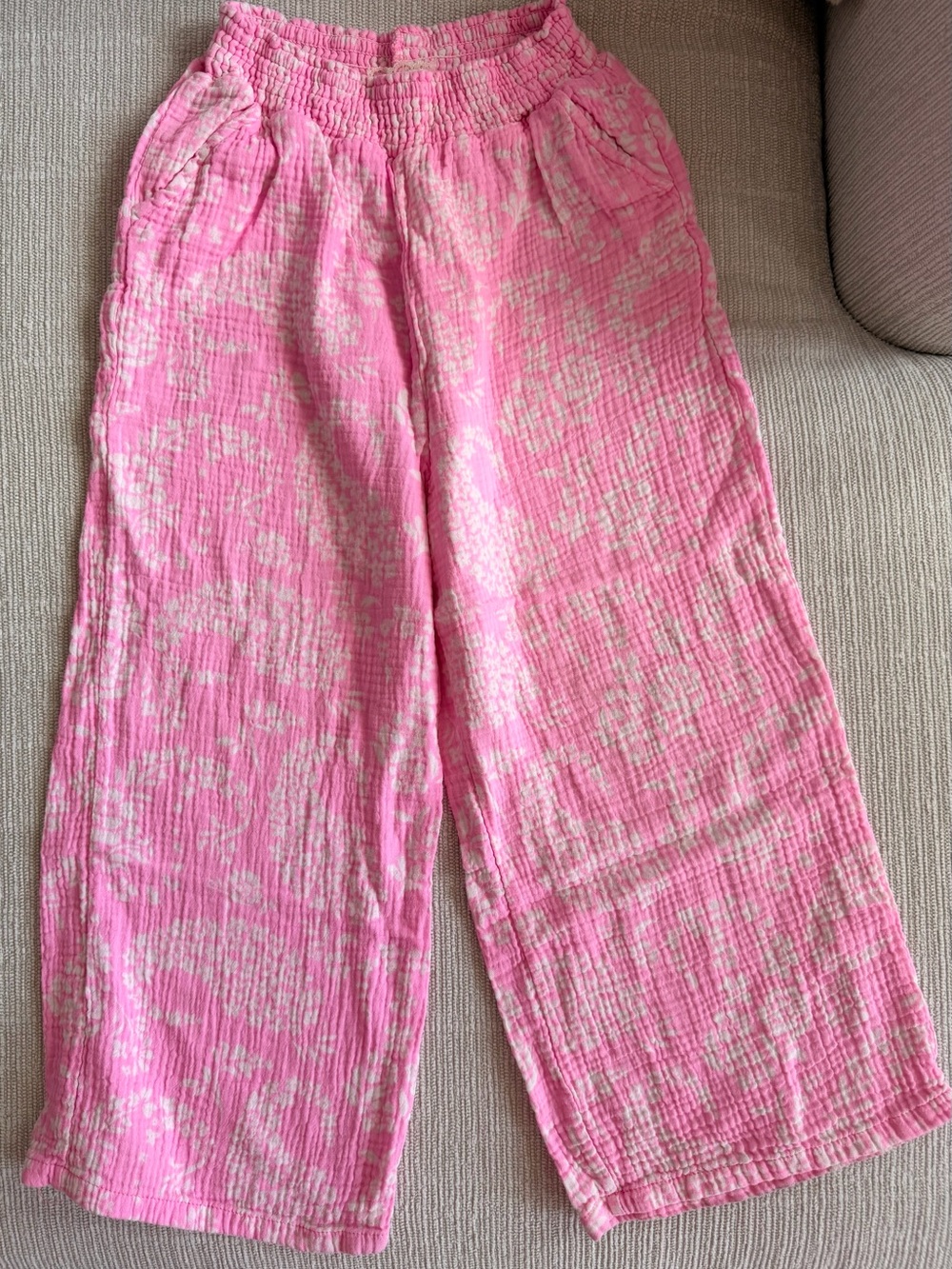 btween Pink Crinkle Lounge Pants 100% cotton floral pattern